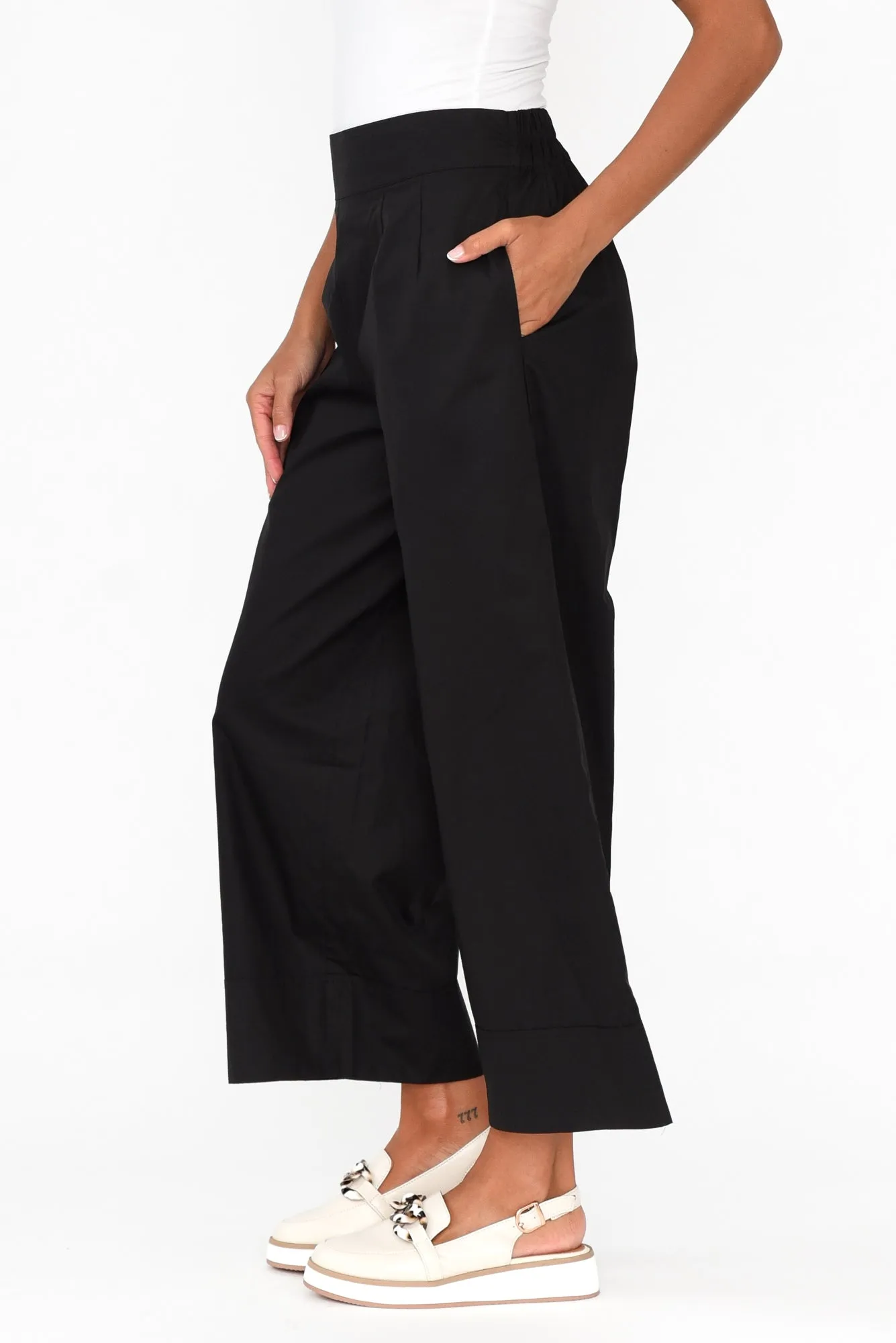 Bradie Black Cotton Wide Leg Pants