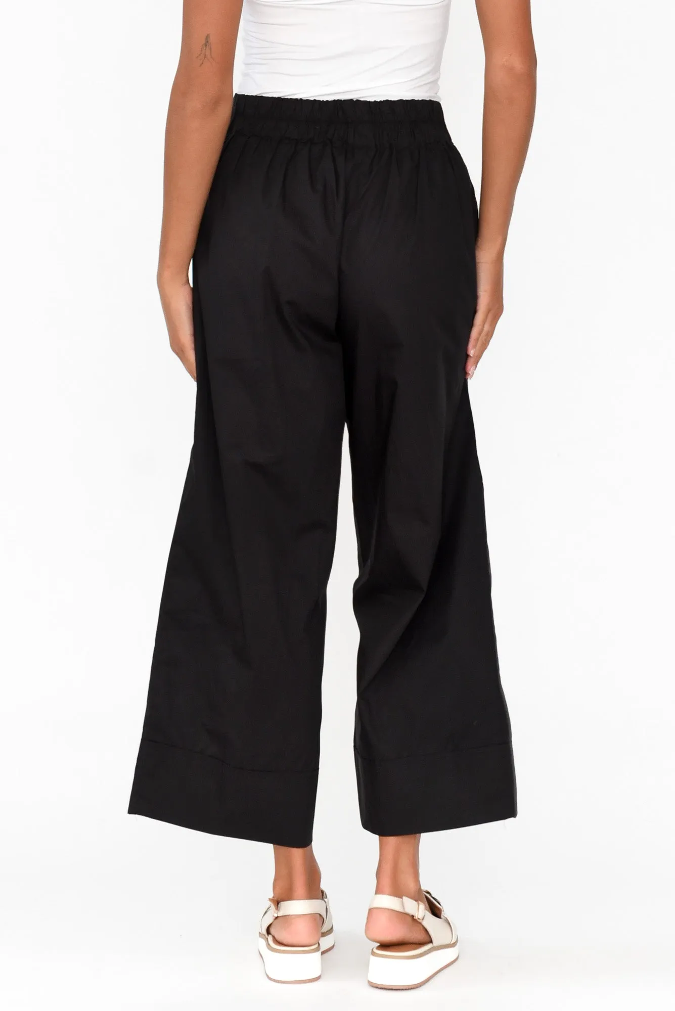 Bradie Black Cotton Wide Leg Pants