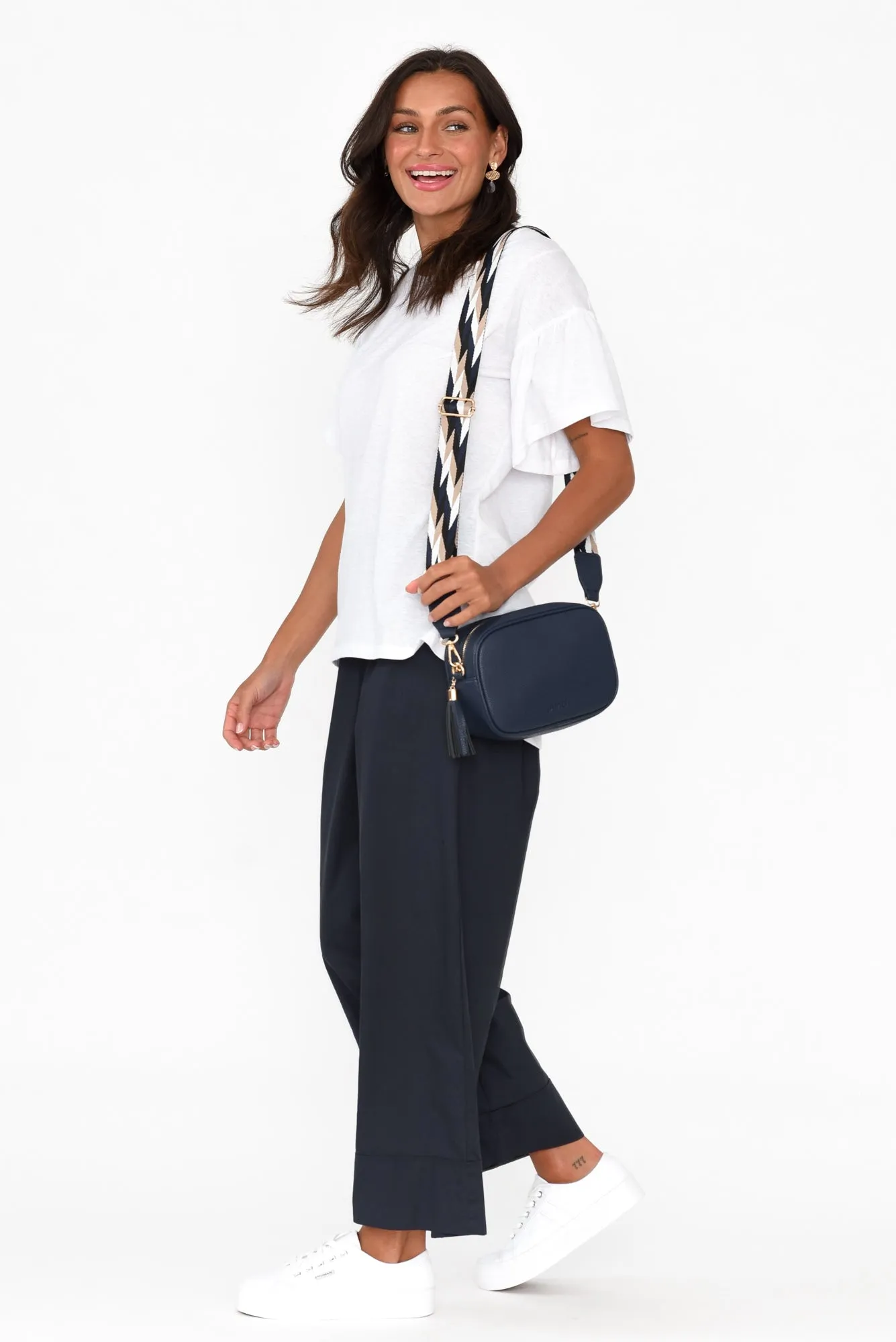 Bradie Navy Cotton Wide Leg Pants