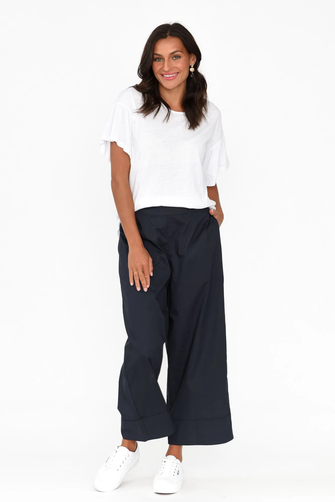 Bradie Navy Cotton Wide Leg Pants