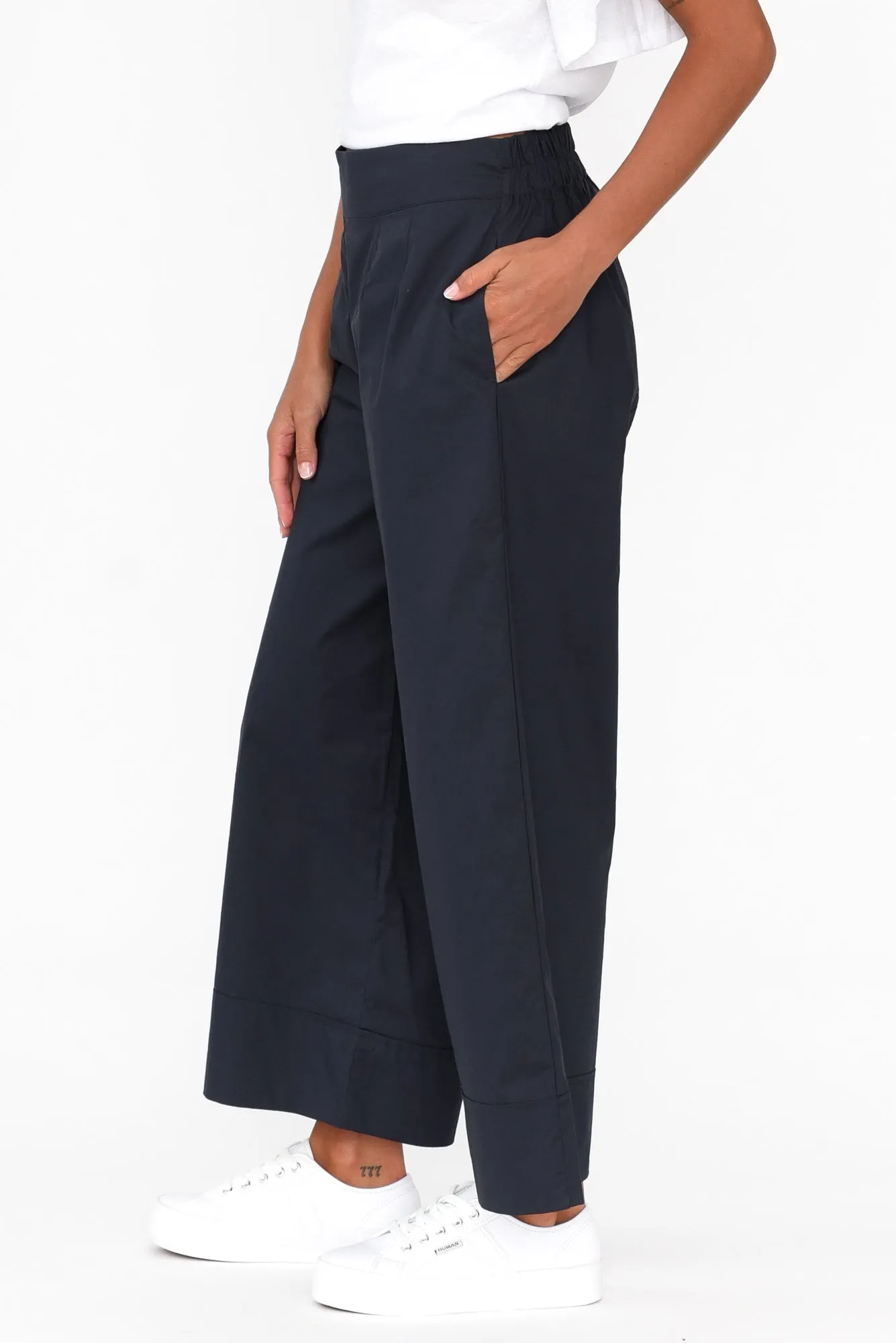 Bradie Navy Cotton Wide Leg Pants