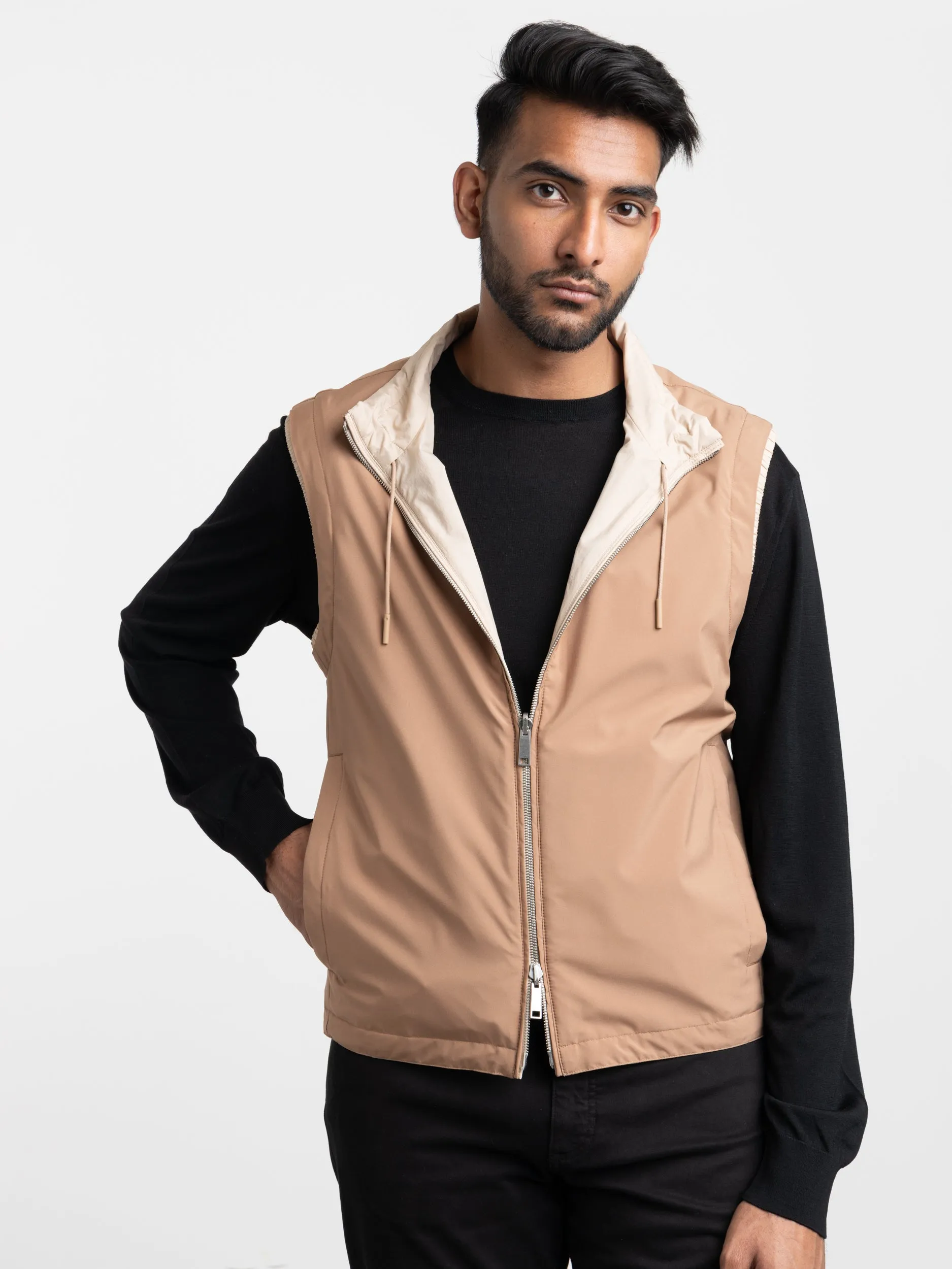 Brown Reversible Technical Fabric Brezza Vest