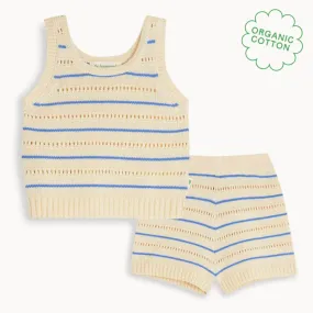 Cala - Blue Stripe Knit Baby & Kids Top & Short Set