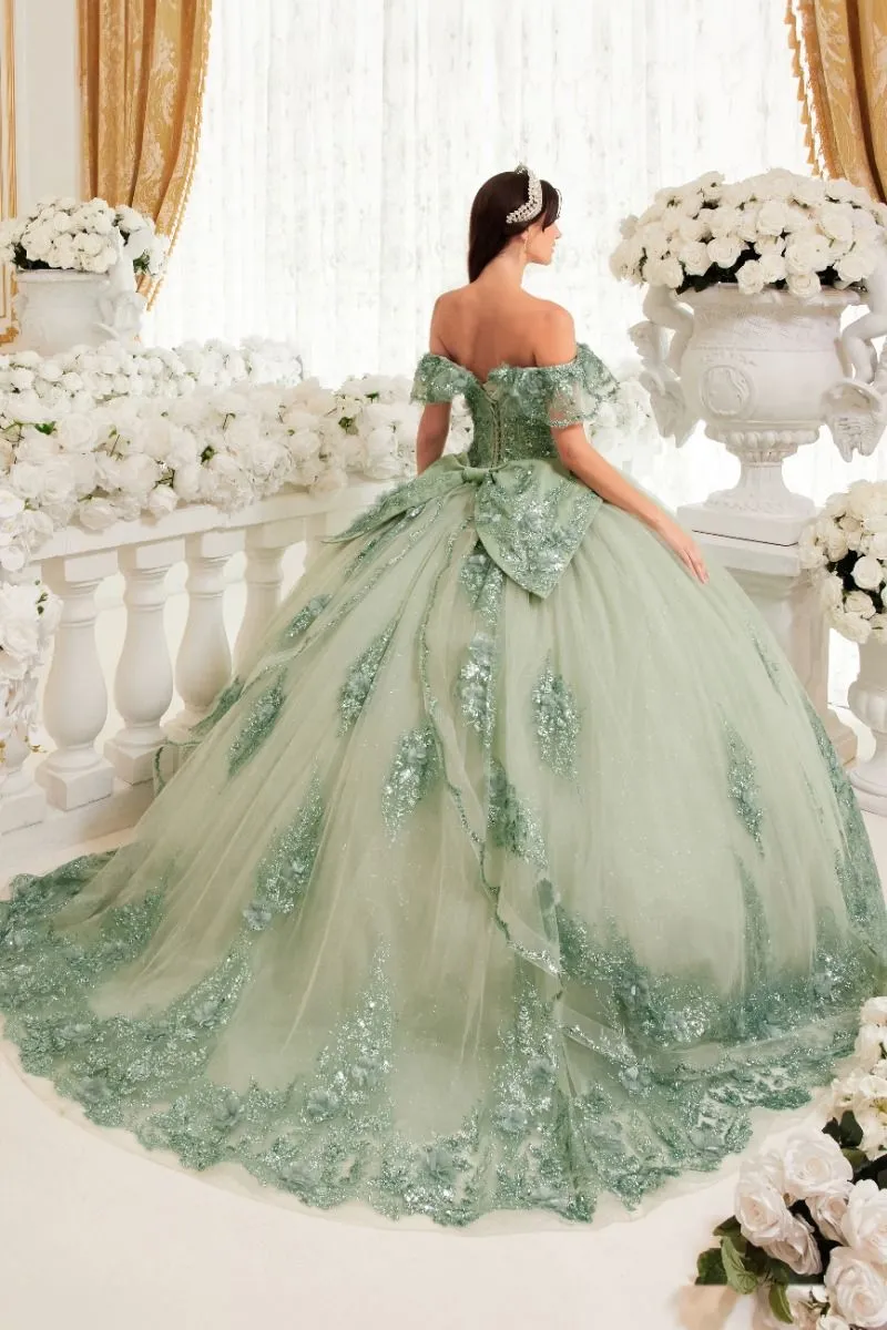 CELESTINA Off Shoulder Sequin Tulle Applique Quinceañera Ball Gown Dress