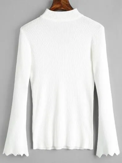 Cheap Zigzag Flare Sleeve Ribbed Keyhole Knitwear