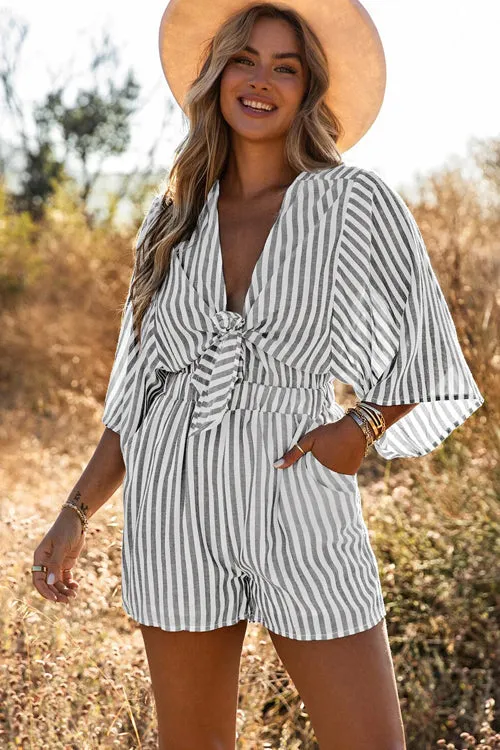 Chill Style Striped Tie-Front Romper