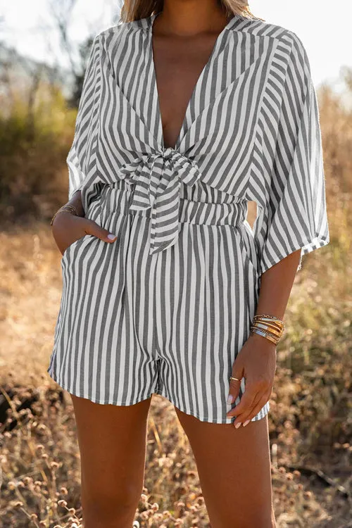 Chill Style Striped Tie-Front Romper