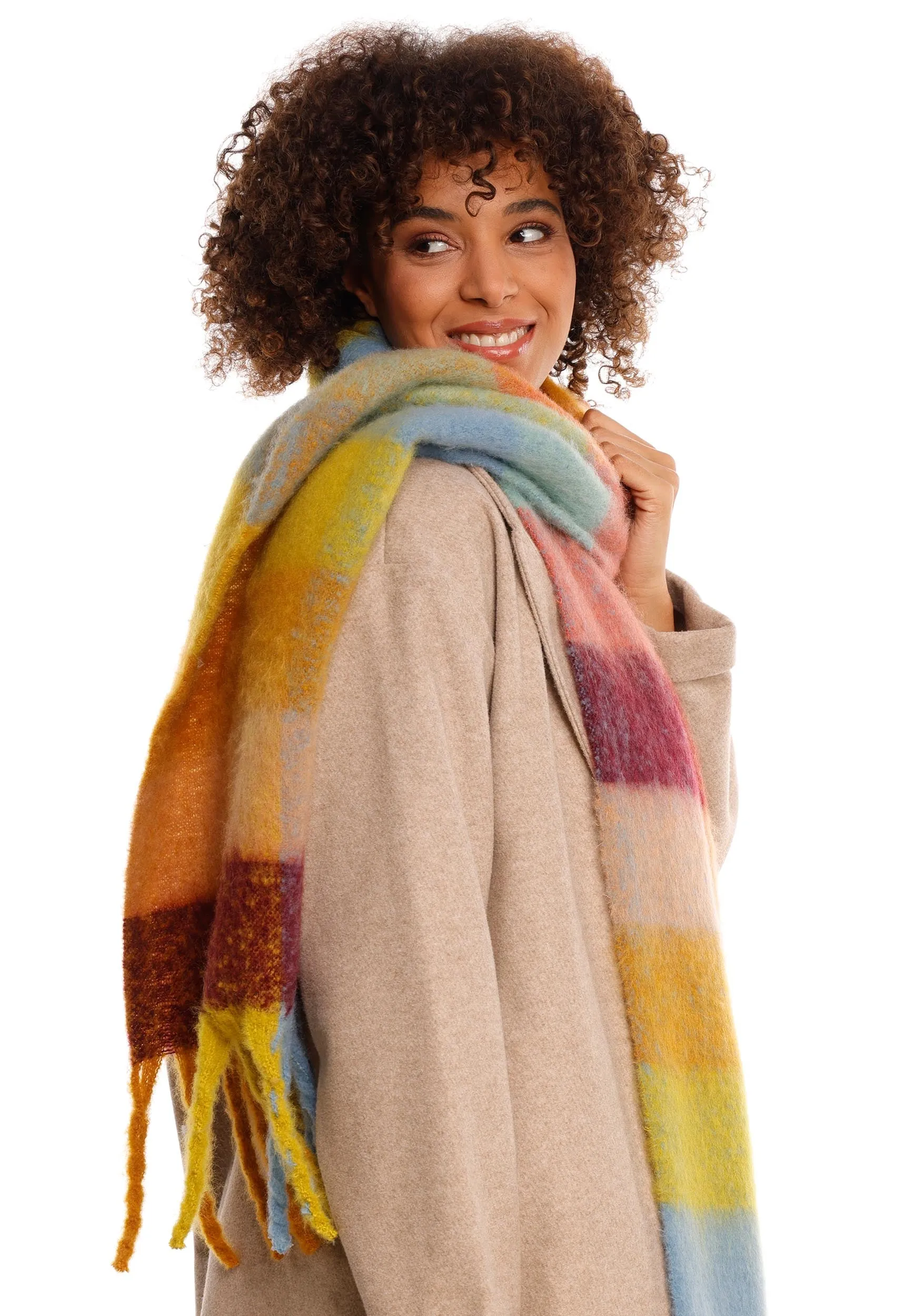 Colourblock Boucle Tassel Wrap