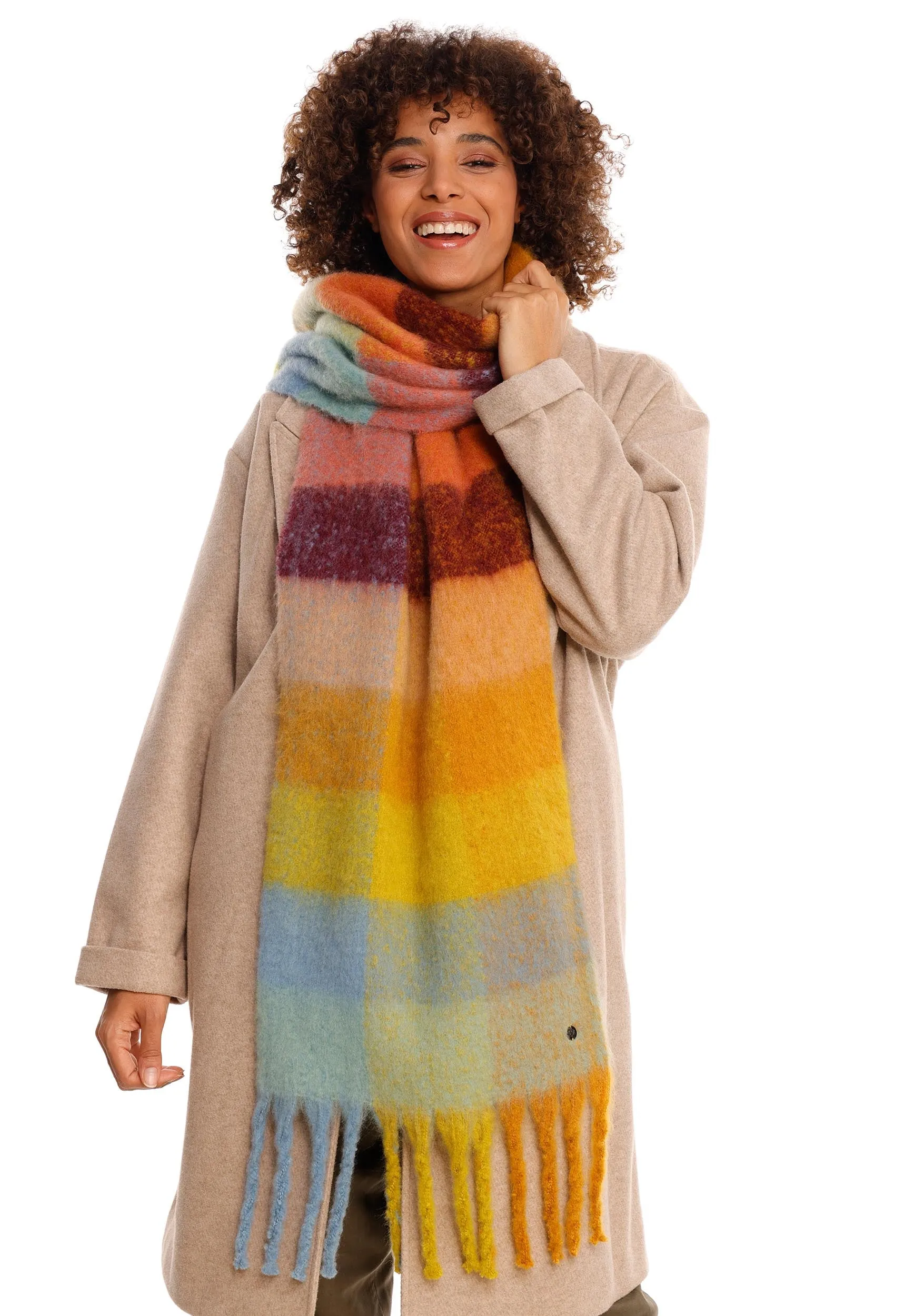 Colourblock Boucle Tassel Wrap