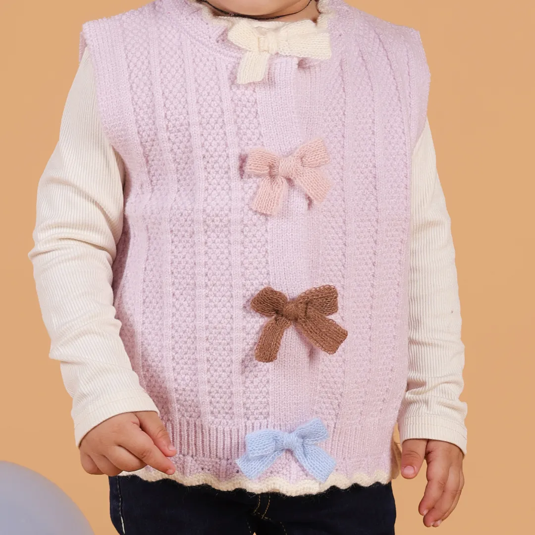 Colourful Bows Knitted Winter Vest Sweater - Lavender