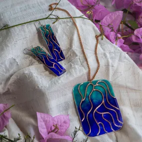 Copper Enameling Wave Pendant Necklace Set by Ekibeki