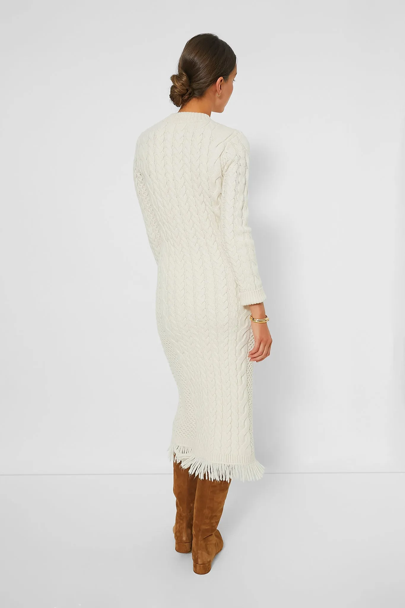 Cream Freya Fringe Sweater Dress