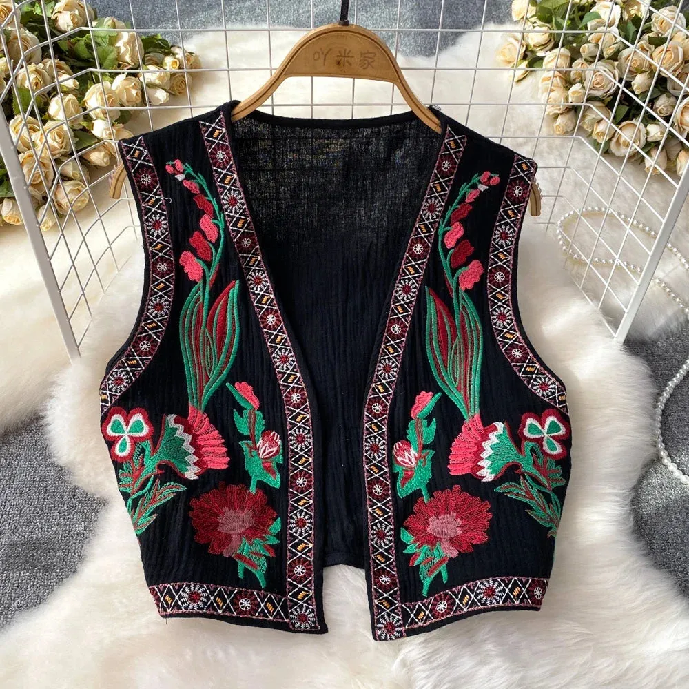 Crochet Top Embroidery Floral Tank Tops Knitted Women V-neck Folk Fashion Vest for Woman Vintage Spring Autumn Almighty Dropship