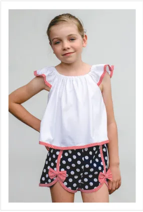 Cute girls shorts pdf sewing pattern Gidget Shorts sizes 2 to 14 years.