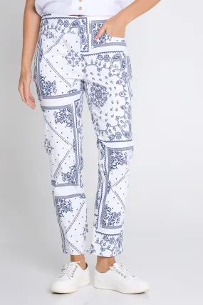 Dana Bengaline Capri Pants - Blue Paisley