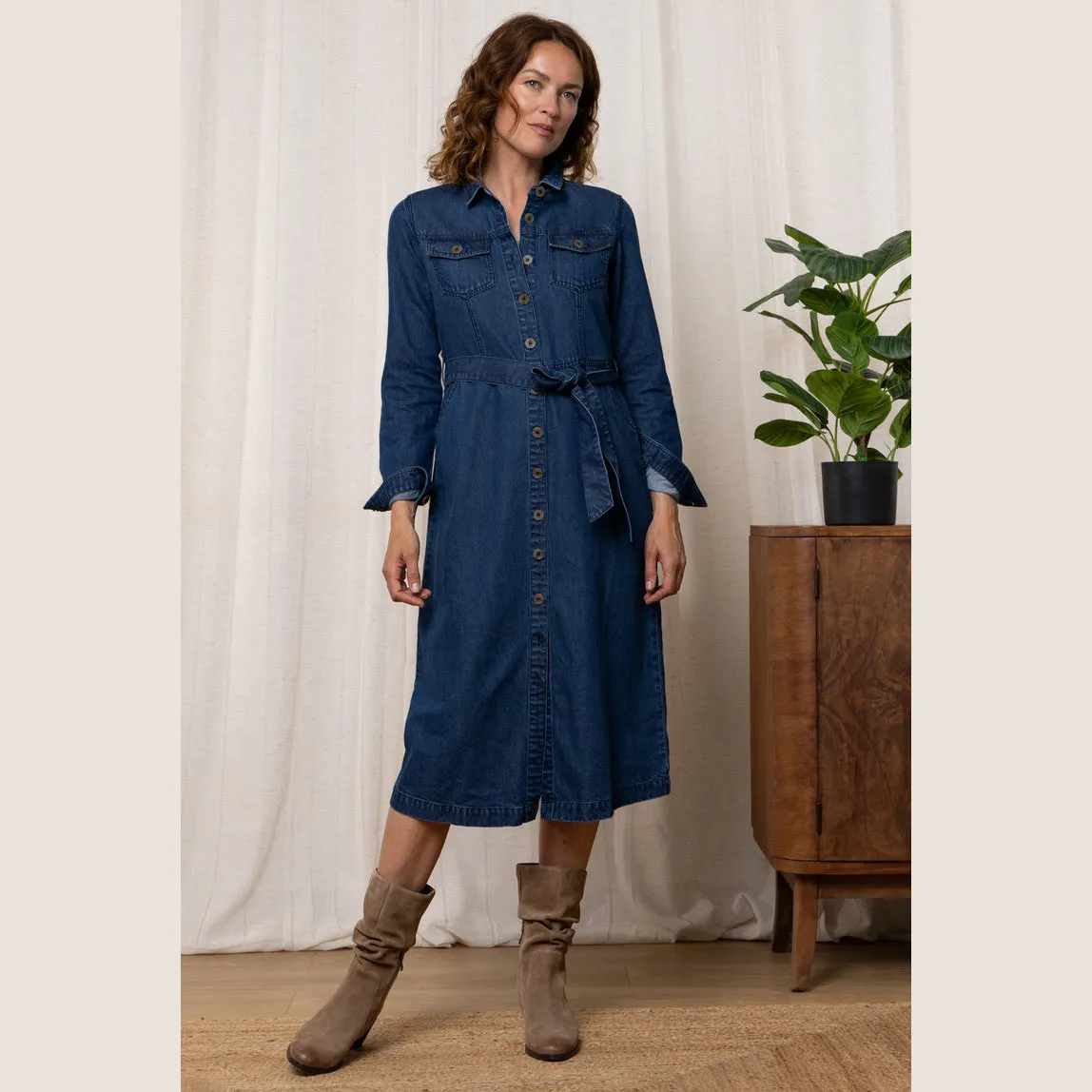 Denim Midi Shirt Dress