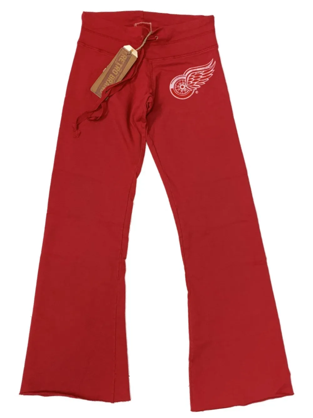 Detroit Red Wings Retro Brand WOMEN'S Red Raw Edge Drawstring Sweatpants (XS)