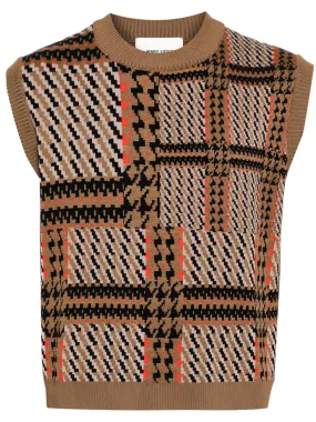 Dusk Knitted Vest - Orange Mixed Checks