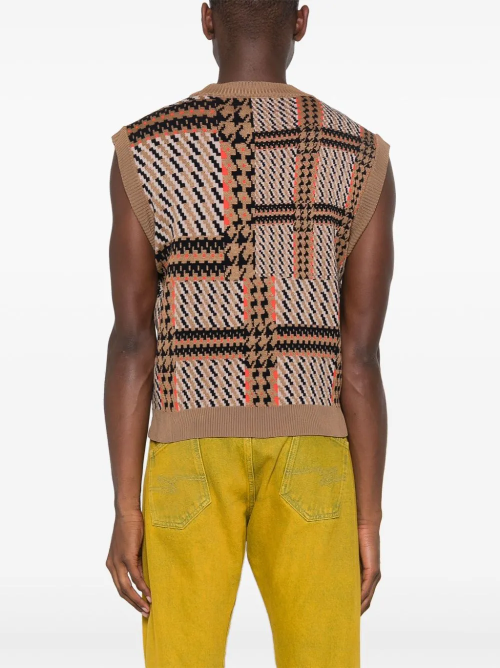 Dusk Knitted Vest - Orange Mixed Checks