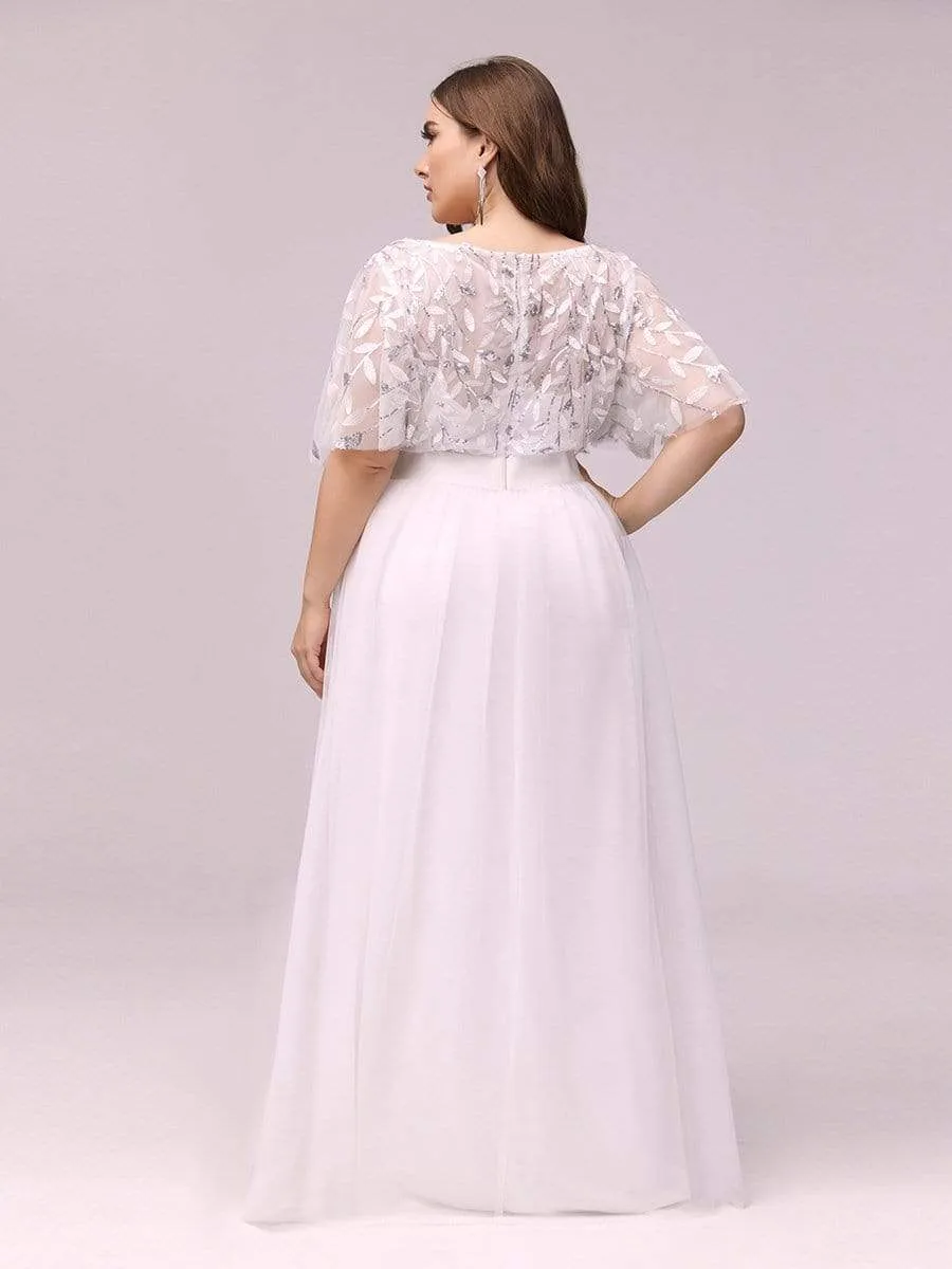 Elegant A-Line Short Sleeve Sequin Leaf Causal Wedding Dress