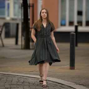 Elevate Your Style Sustainably: Green & Black Striped Elegance Shirt Dress