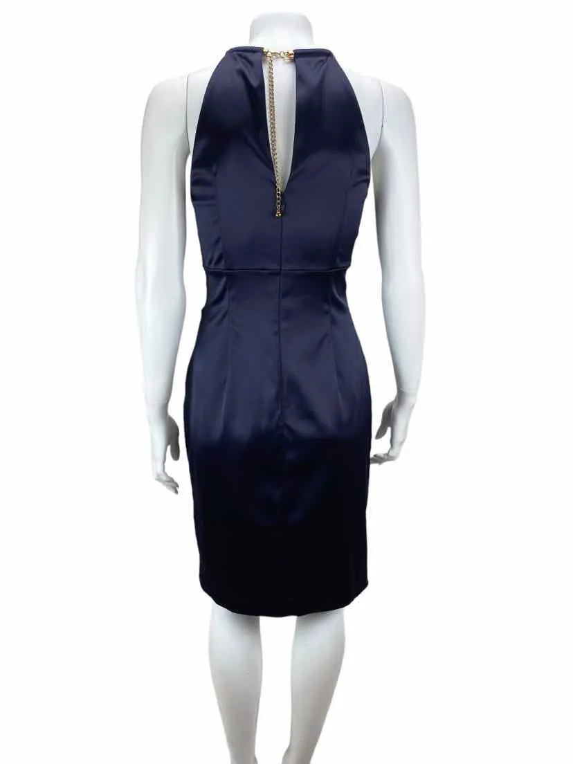 Eliza J Women's Gold-Trim Halter Event Dress Navy Size 4