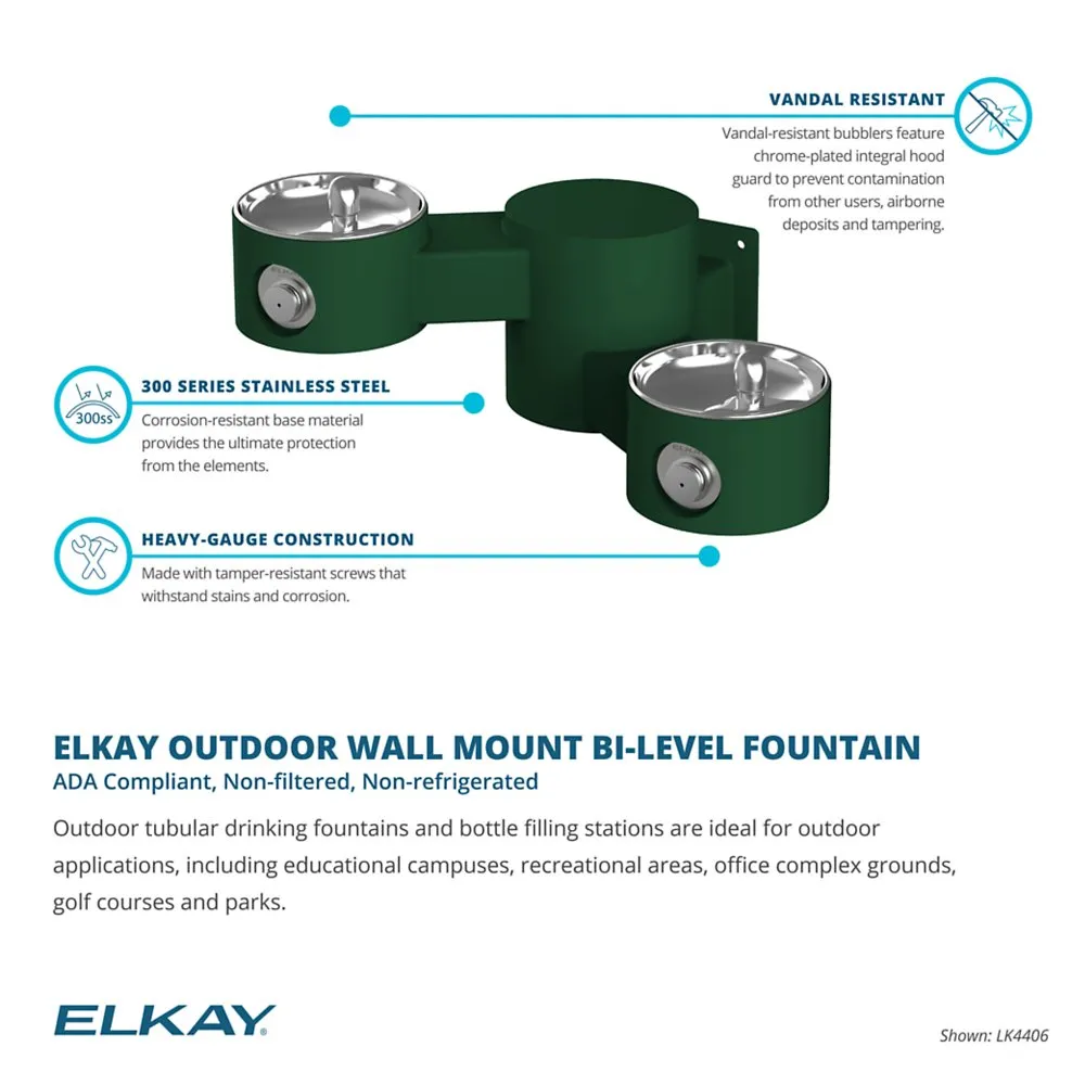 Elkay LK4406 | Wall-mount Bi-level Drinking Fountain | Filterless, Non-refrigerated