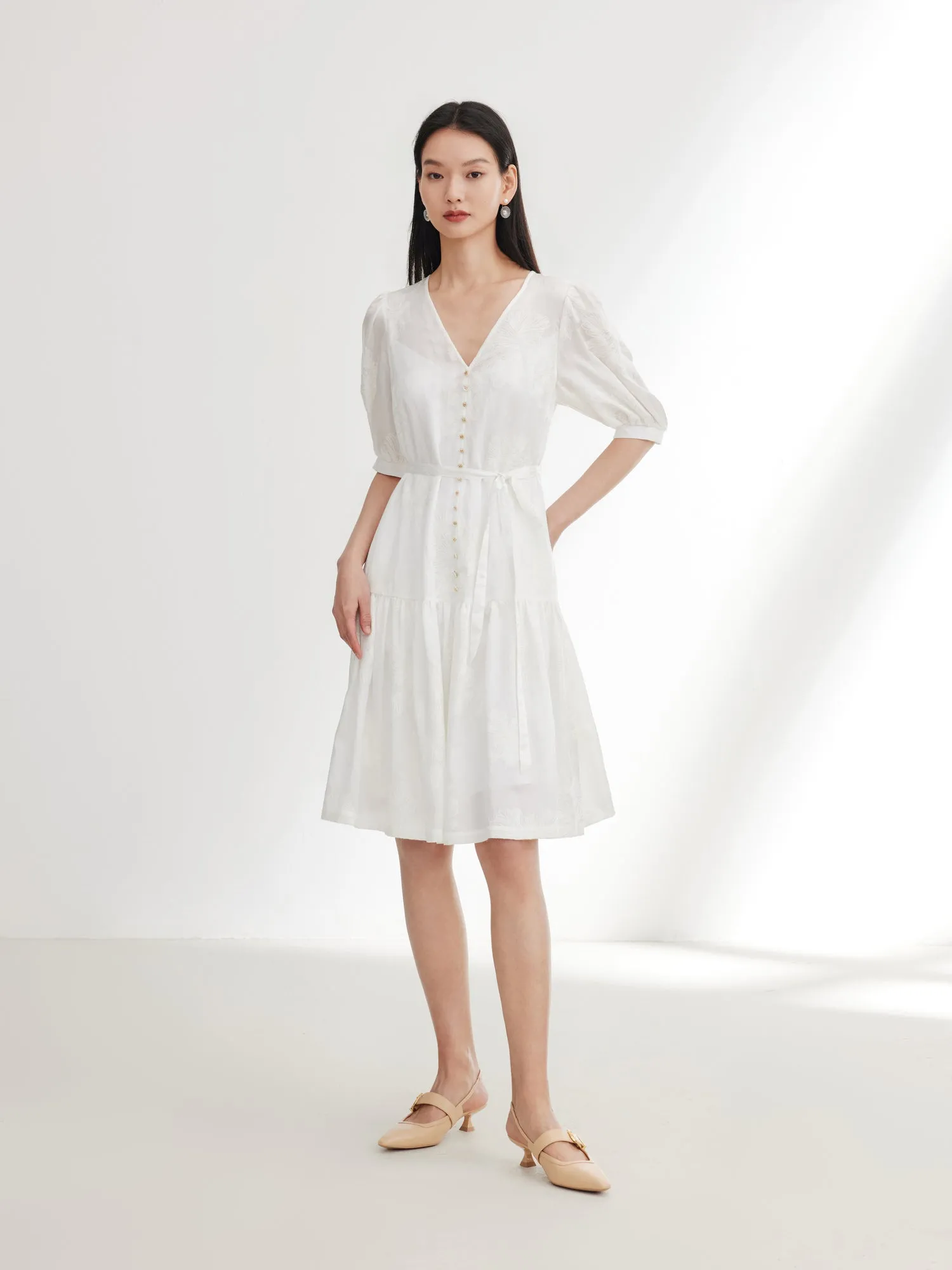 EP YAYING Bubble Sleeve Silk Cotton Dress