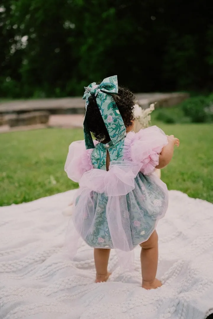 Eva Pink and Green Floral Tulle Romper