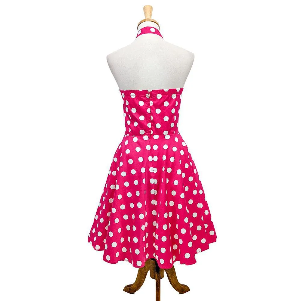 Eva Rose Hot Pink Polka Dot Halter Dress