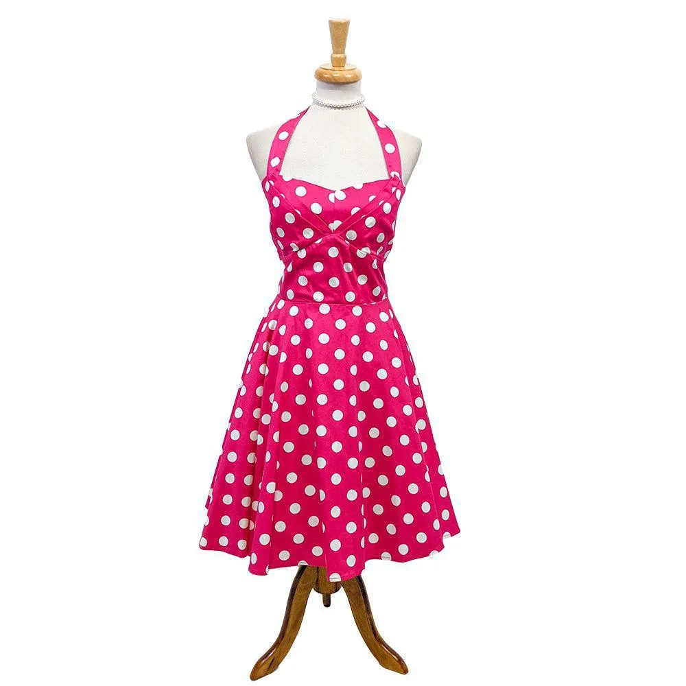 Eva Rose Hot Pink Polka Dot Halter Dress