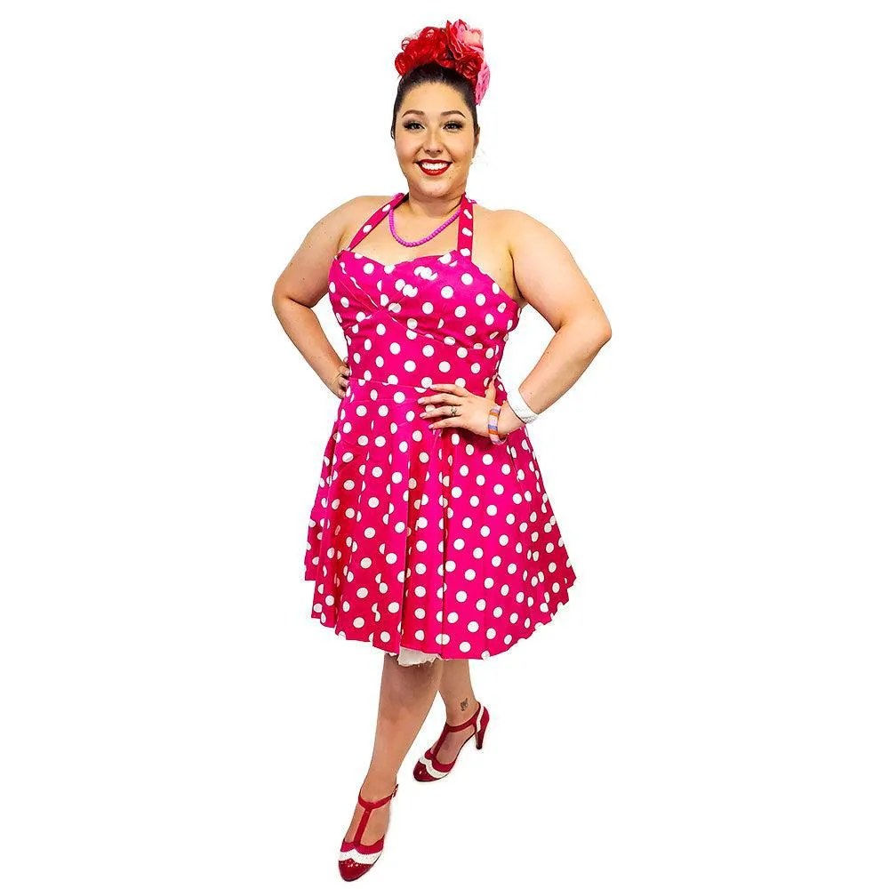 Eva Rose Hot Pink Polka Dot Halter Dress