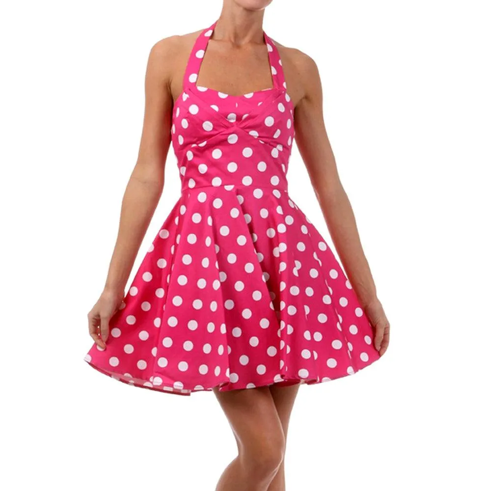 Eva Rose Hot Pink Polka Dot Halter Dress