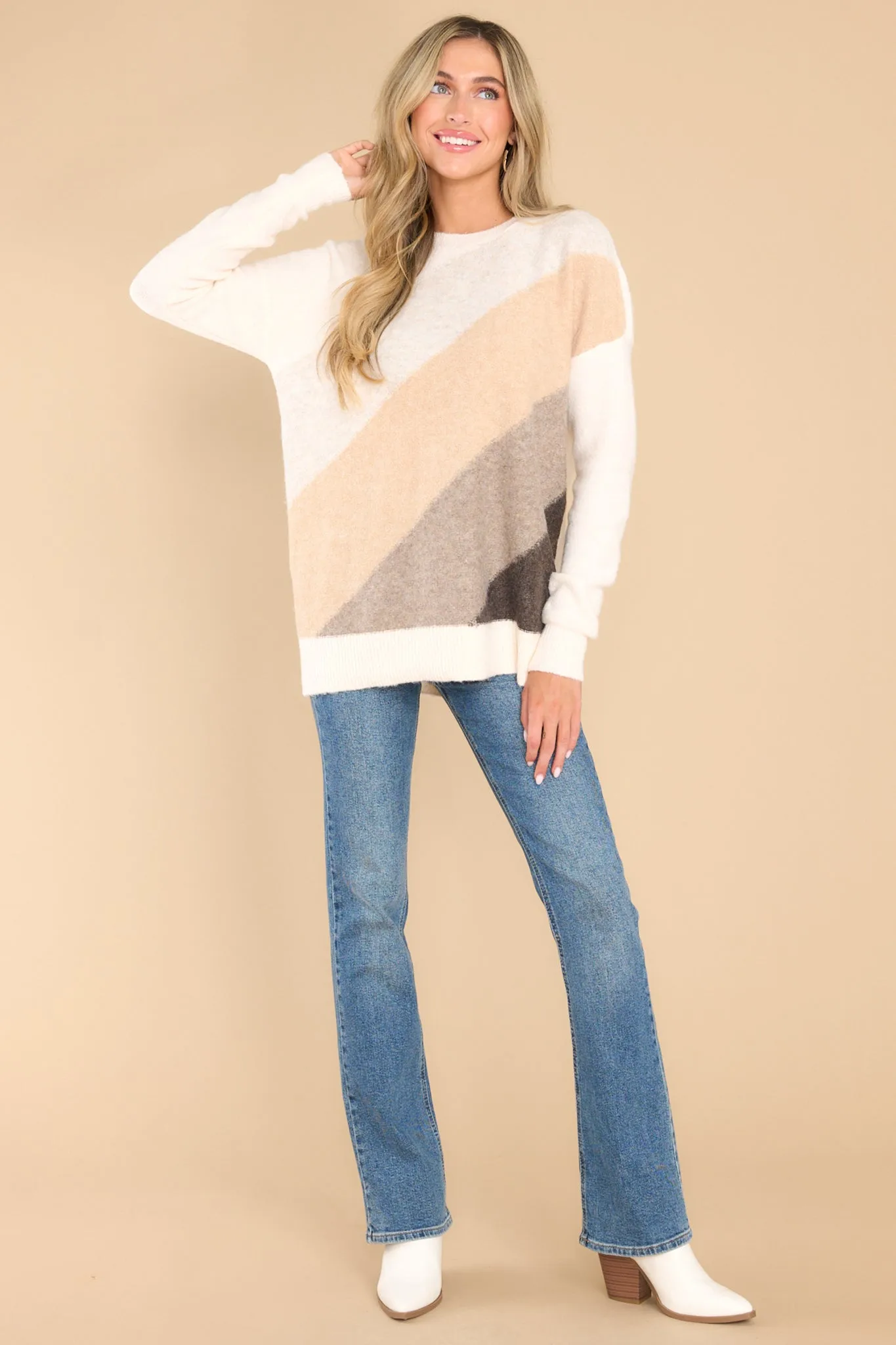 Exercise Your Power Taupe Stripe Sweater