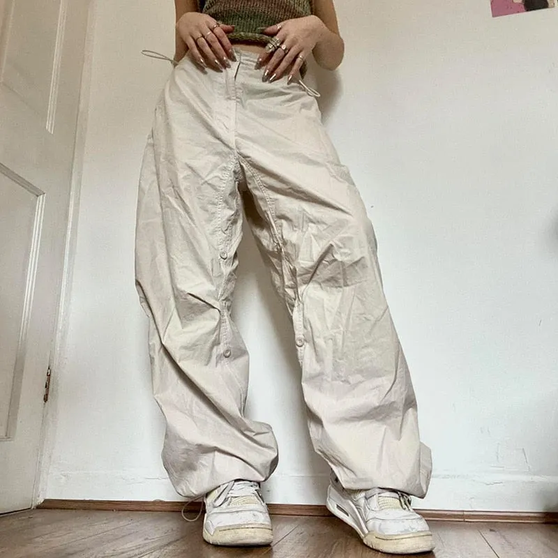 Fashionkova   Y2K Cargo Pants Women Casual Loose Drawstring Low Waist Pockets Baggy Wide Leg Sweatpants 2022 Streetwear Hippie Korean Joggers