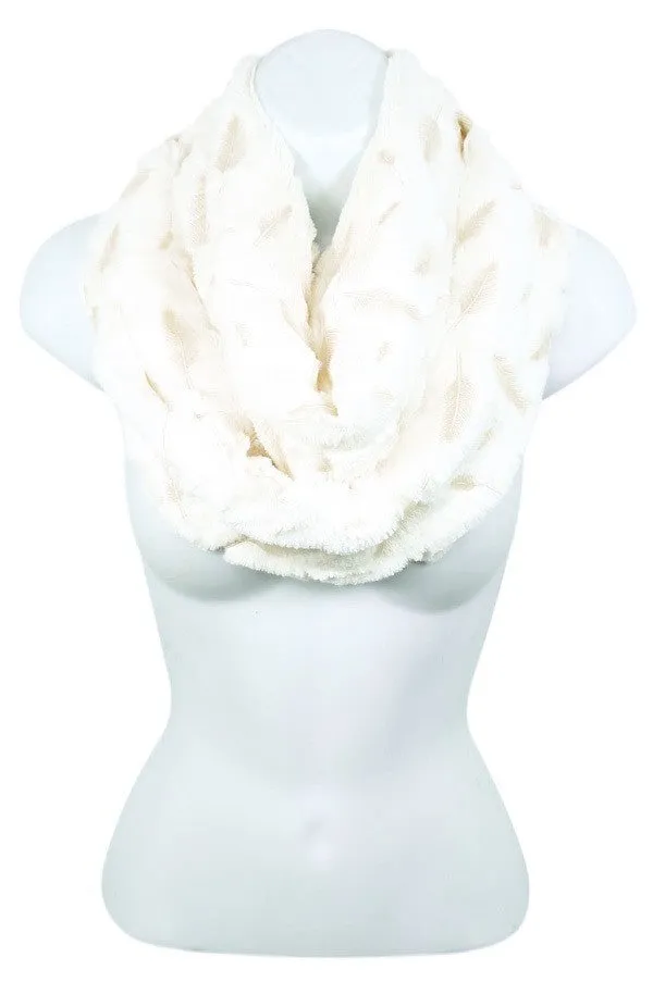 Feather Print Faux Fur Infinity Scarf