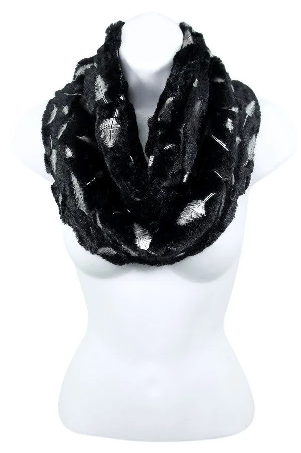 Feather Print Faux Fur Infinity Scarf