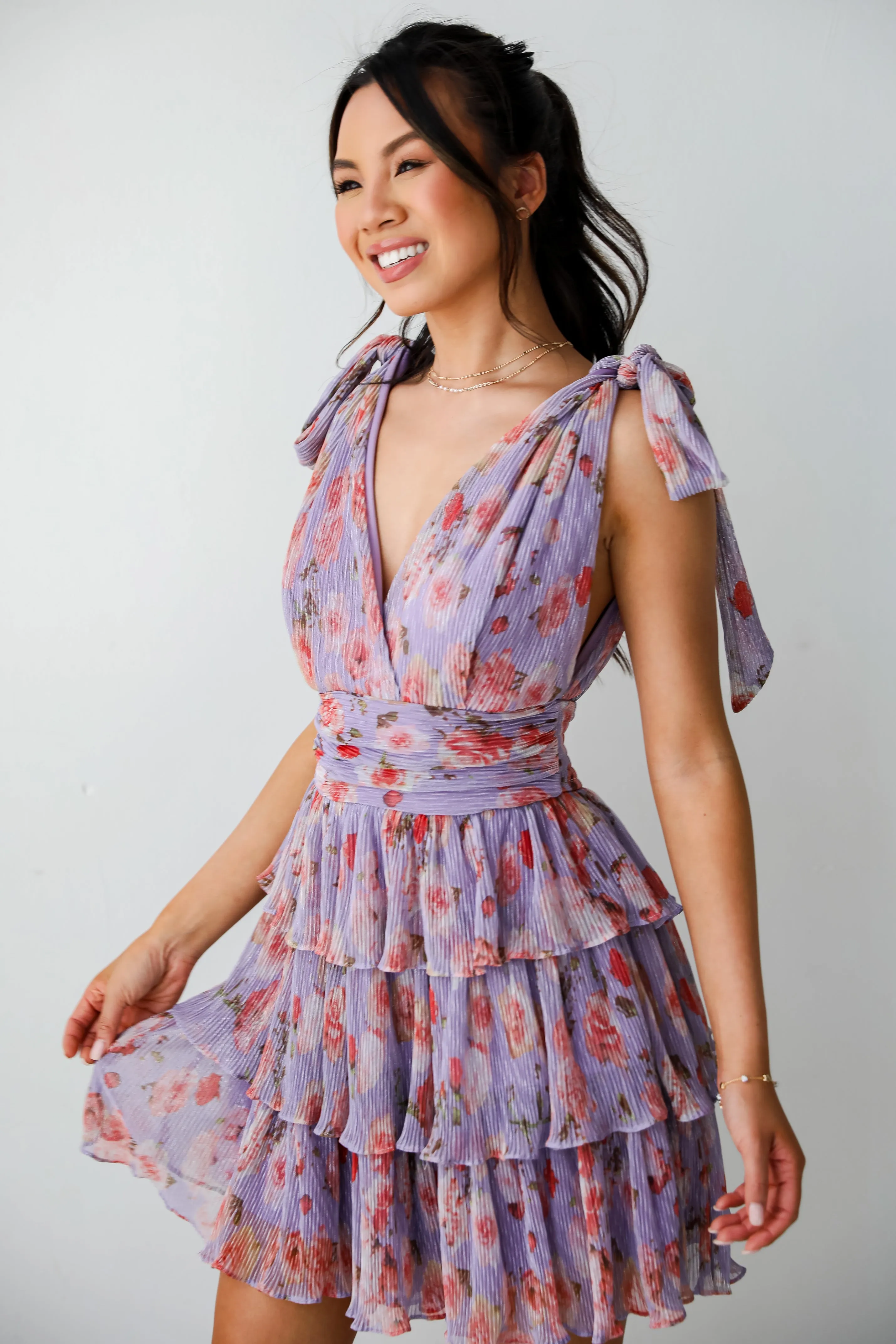 FINAL SALE - Truest Romance Purple Plisse Floral Tiered Mini Dress