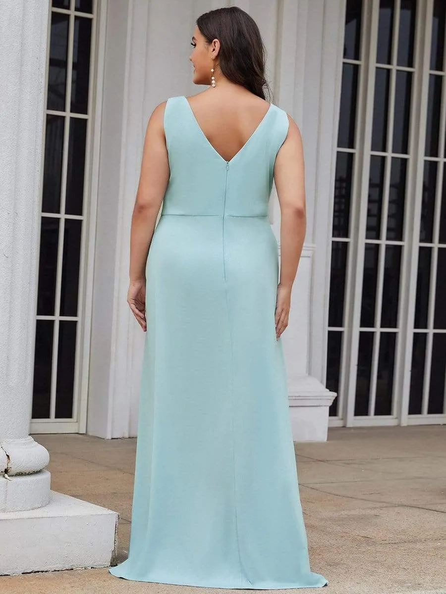 Floor Length V Neck Shiny Evening Dress with Side Split