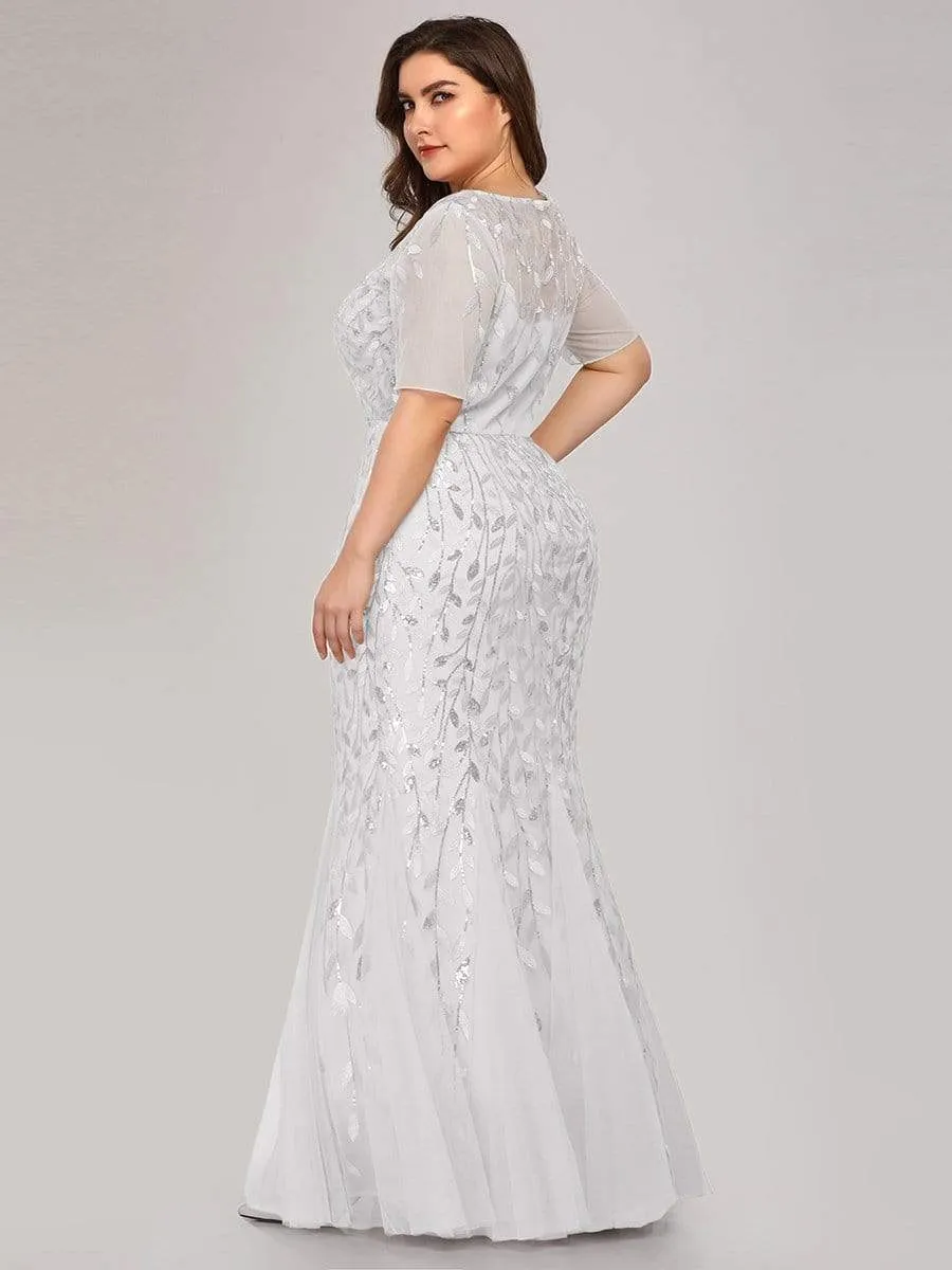 Floral Sequin Outdoor Wedding Dress with Short Sleeves