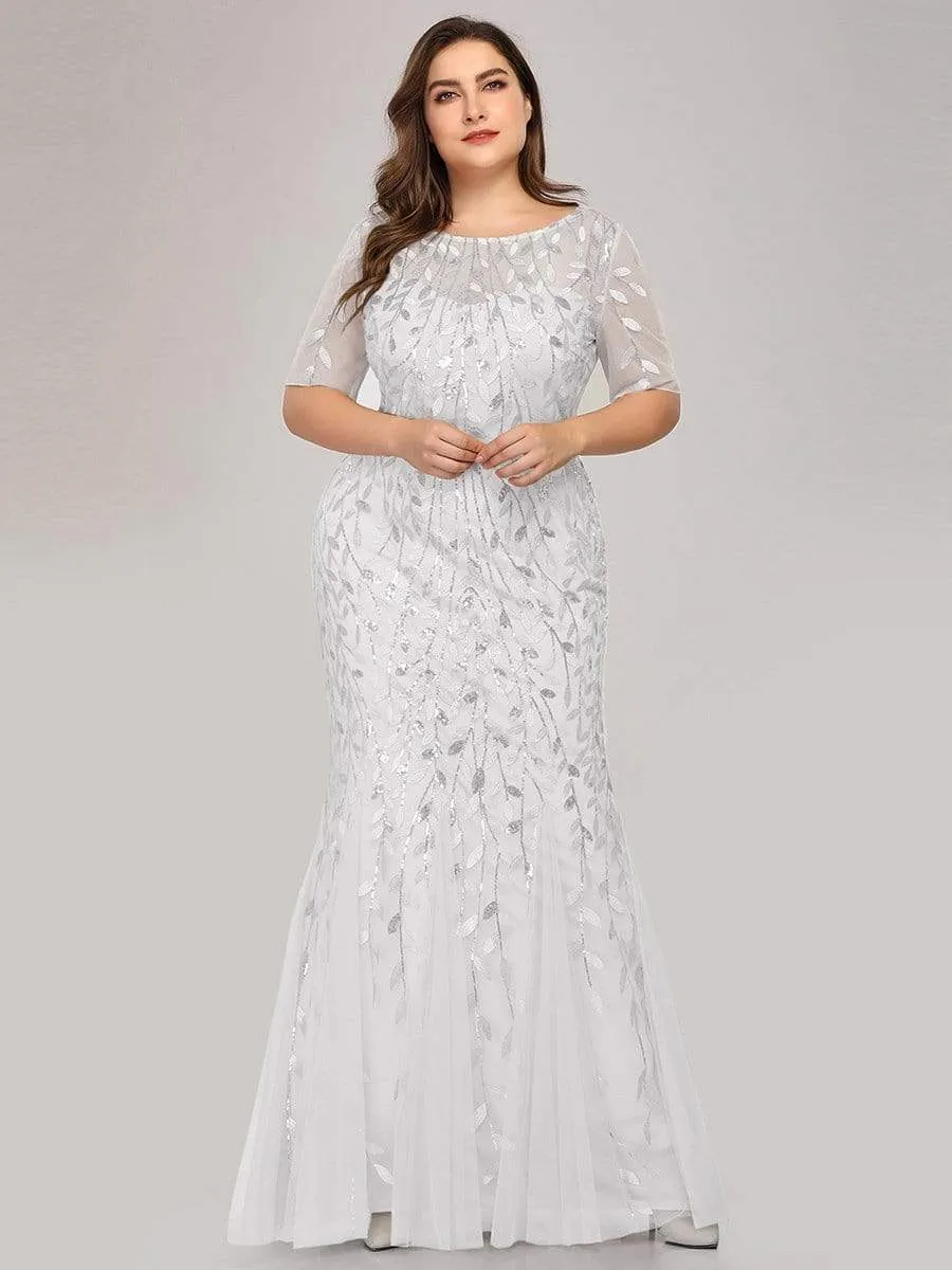 Floral Sequin Outdoor Wedding Dress with Short Sleeves