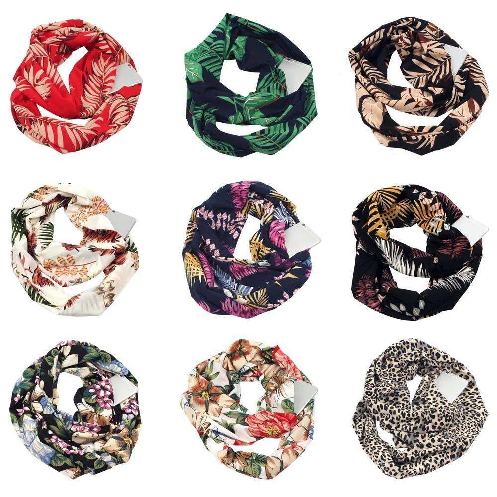 Floralsky Infinity Scarf with Pocket