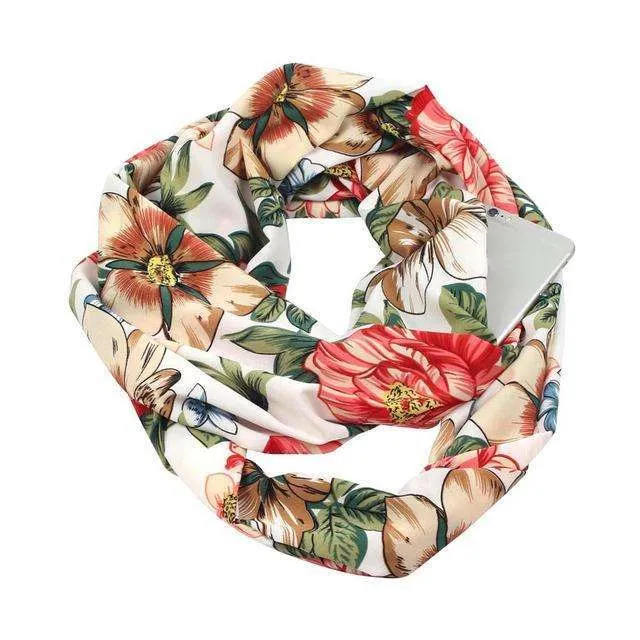 Floralsky Infinity Scarf with Pocket