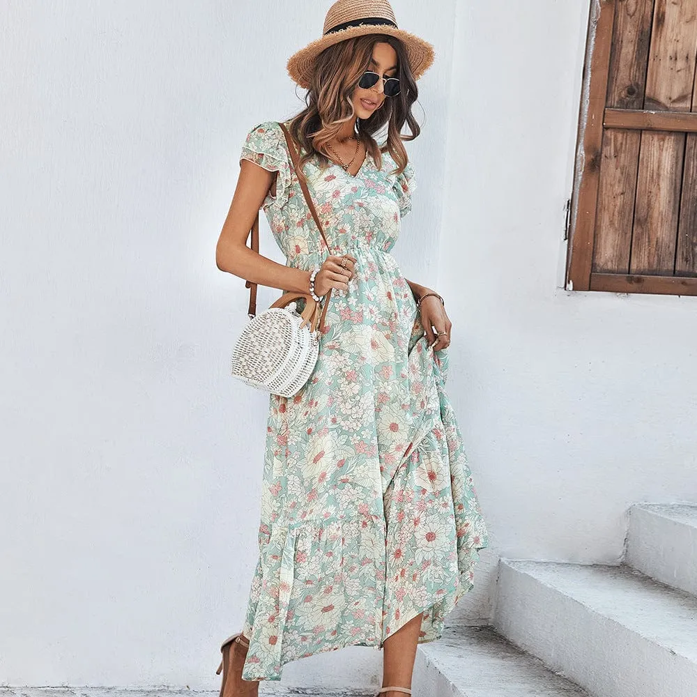 Flutter Sleeve Floral Print Dress