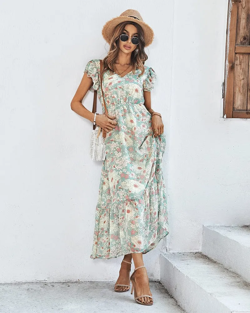 Flutter Sleeve Floral Print Dress