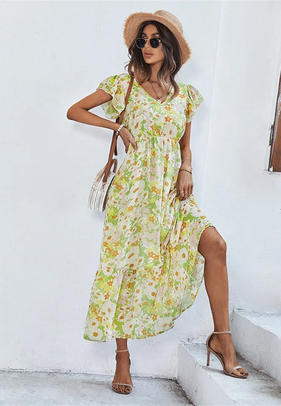 Flutter Sleeve Floral Print Dress