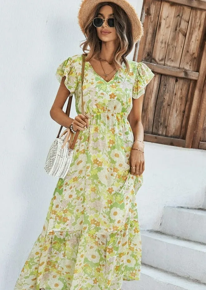 Flutter Sleeve Floral Print Dress