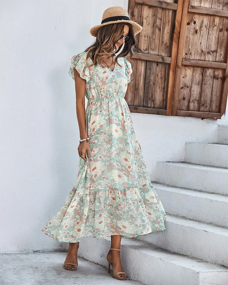 Flutter Sleeve Floral Print Dress