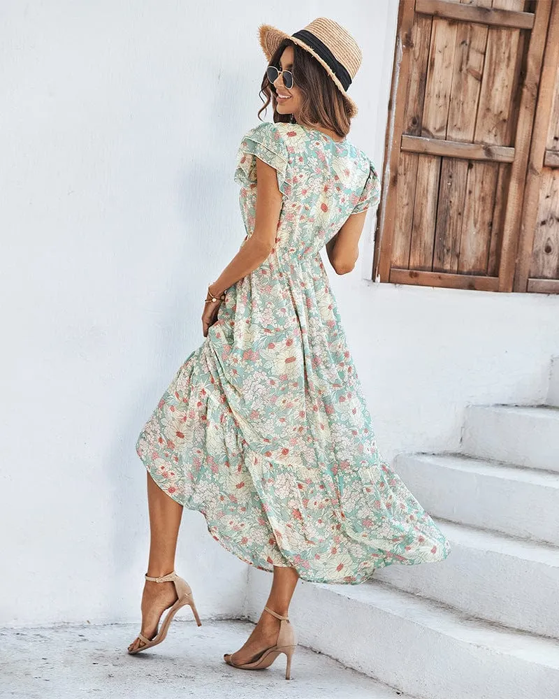 Flutter Sleeve Floral Print Dress