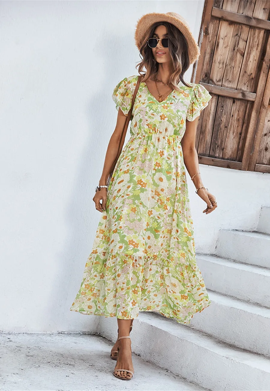 Flutter Sleeve Floral Print Dress